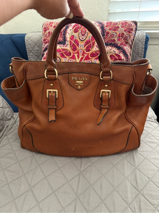 Prada Handbags - Prada Tan Leather Tote with Gold Hardware